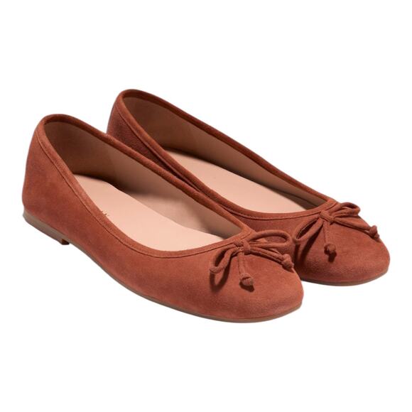 Cole Haan Yara Bow Soft Ballet Flats Dark Cuoio Suede Brown Size 7.5B - Picture 3 of 13